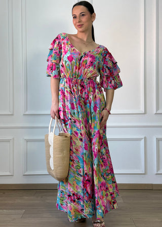 Rochie maxi cu mâneci stratificate