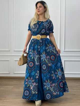 Cotton maxi dress with elastic waist