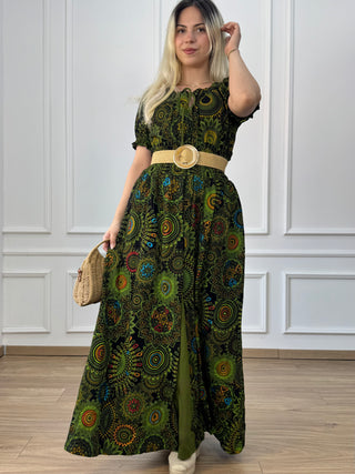 Cotton maxi dress with elastic waist