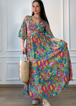 Rochie cu talie elastică, de purtat pe umeri