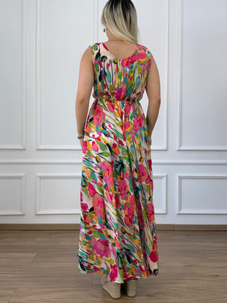 Széles pántos ruha gumis derékkal