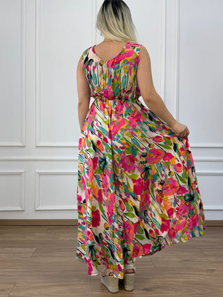 Széles pántos ruha gumis derékkal