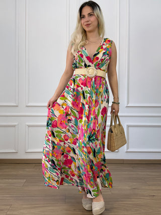 Széles pántos ruha gumis derékkal