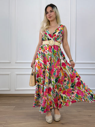 Széles pántos ruha gumis derékkal