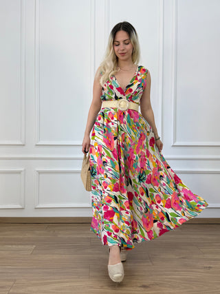 Széles pántos ruha gumis derékkal