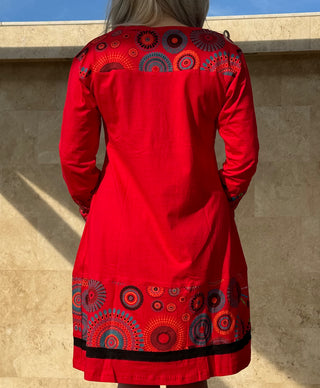 Mandala szegélyes ruha - Piros