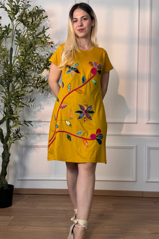 Short sleeve mandala cotton dress - Green