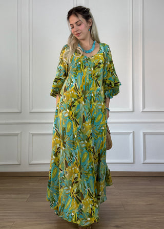 A-vonalú, fodros ujjú ruha