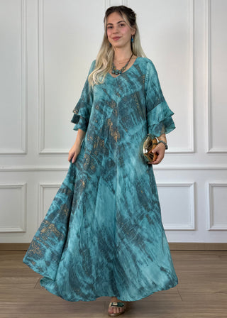 A-vonalú, fodros ujjú ruha