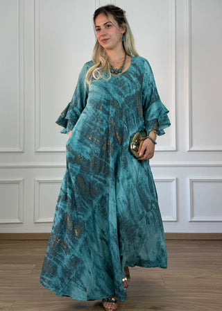 A-vonalú, fodros ujjú ruha