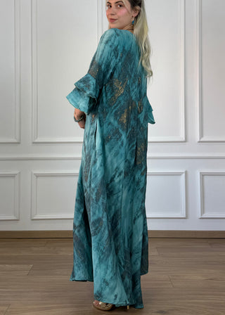 A-vonalú, fodros ujjú ruha