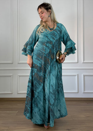 A-vonalú, fodros ujjú ruha