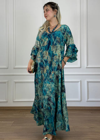 A-vonalú, fodros ujjú ruha