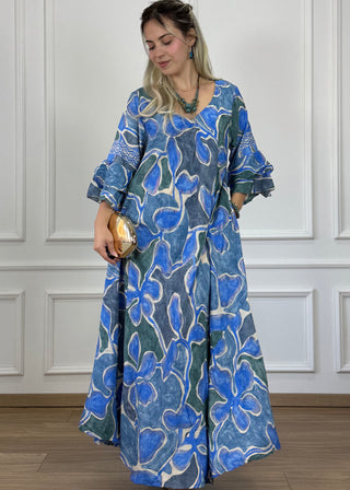 A-vonalú, fodros ujjú ruha