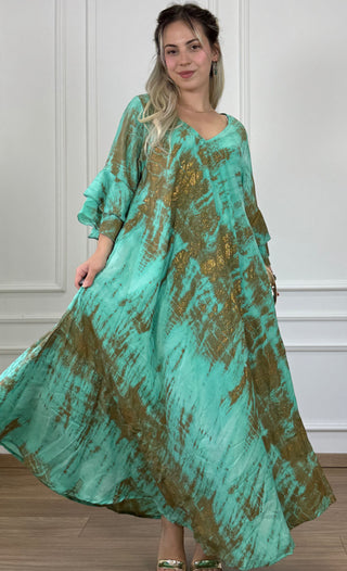 A-vonalú, fodros ujjú ruha