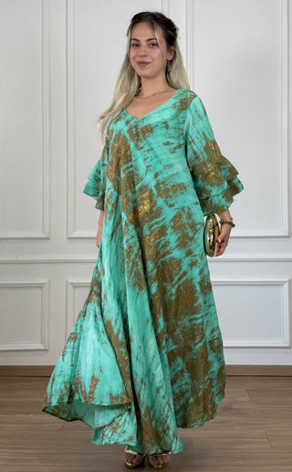 A-vonalú, fodros ujjú ruha