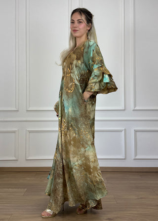 A-vonalú, fodros ujjú ruha