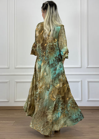 A-vonalú, fodros ujjú ruha