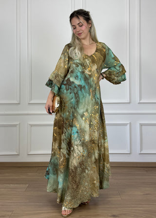 A-vonalú, fodros ujjú ruha