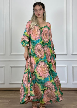 A-vonalú, fodros ujjú ruha