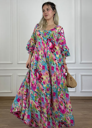 A-vonalú, fodros ujjú ruha