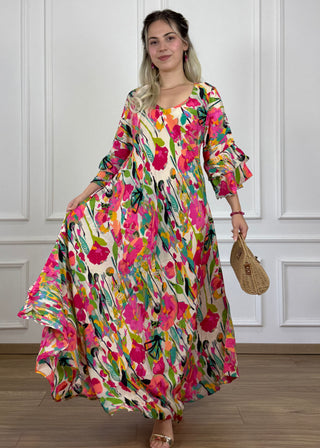 A-vonalú, fodros ujjú ruha