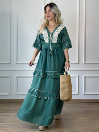 Rochie din viscoză cu piept cu margine din dantelă