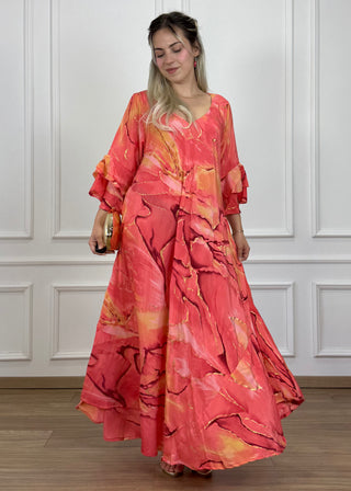 A-vonalú, fodros ujjú ruha