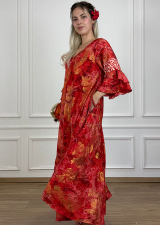 A-vonalú, fodros ujjú ruha