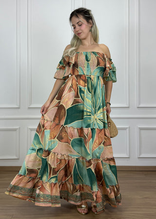 Gumírozott mellrészű maxi ruha