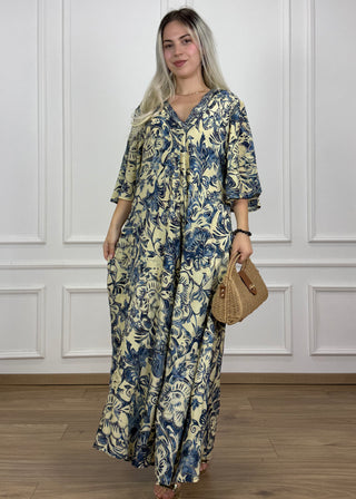 V-nyakú hosszú ruha