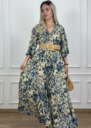 V-nyakú hosszú ruha