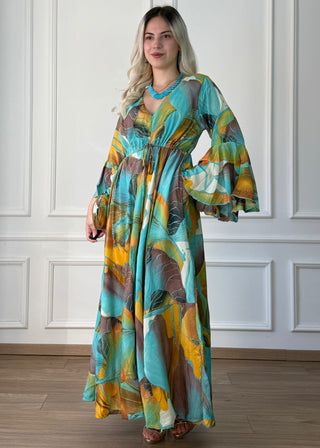 Rochie maxi cu mâneci evazate
