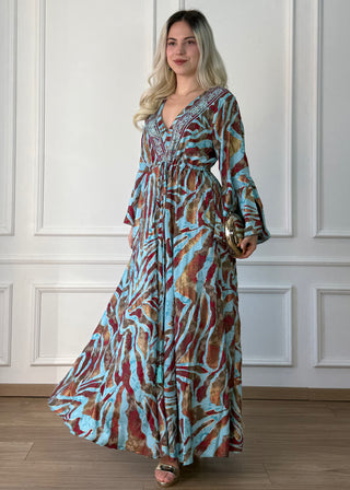 Rochie maxi cu mâneci evazate