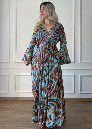 Rochie maxi cu mâneci evazate