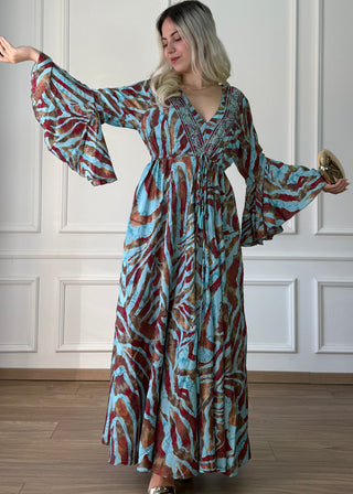 Rochie maxi cu mâneci evazate