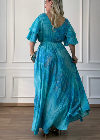 Rochie maxi cu mâneci stratificate