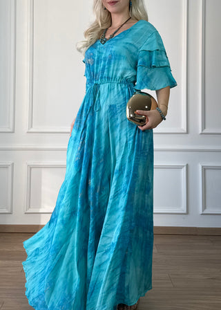 Rochie maxi cu mâneci stratificate