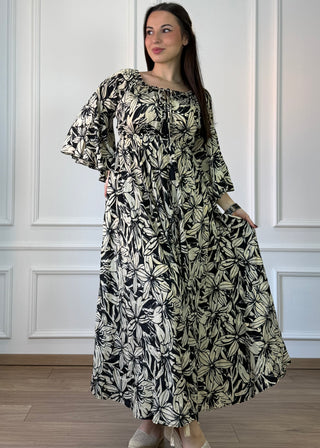 Rochie cu talie elastică, de purtat pe umeri
