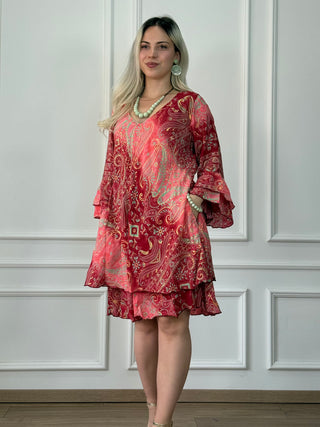 A-line tunic dress with ruffled sleeves